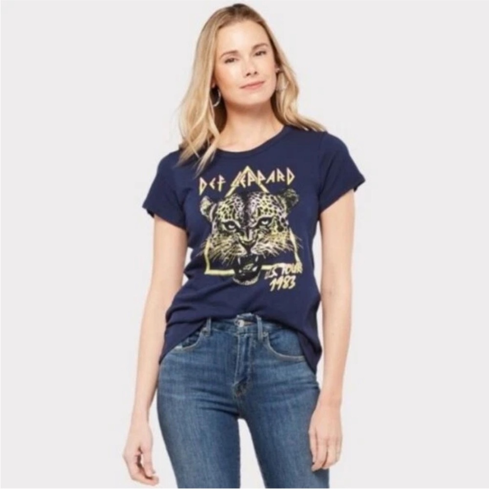 Chaser Def Leppard Black US Tour 83 Graphic Print T-shirt Band Tee Women Sz M